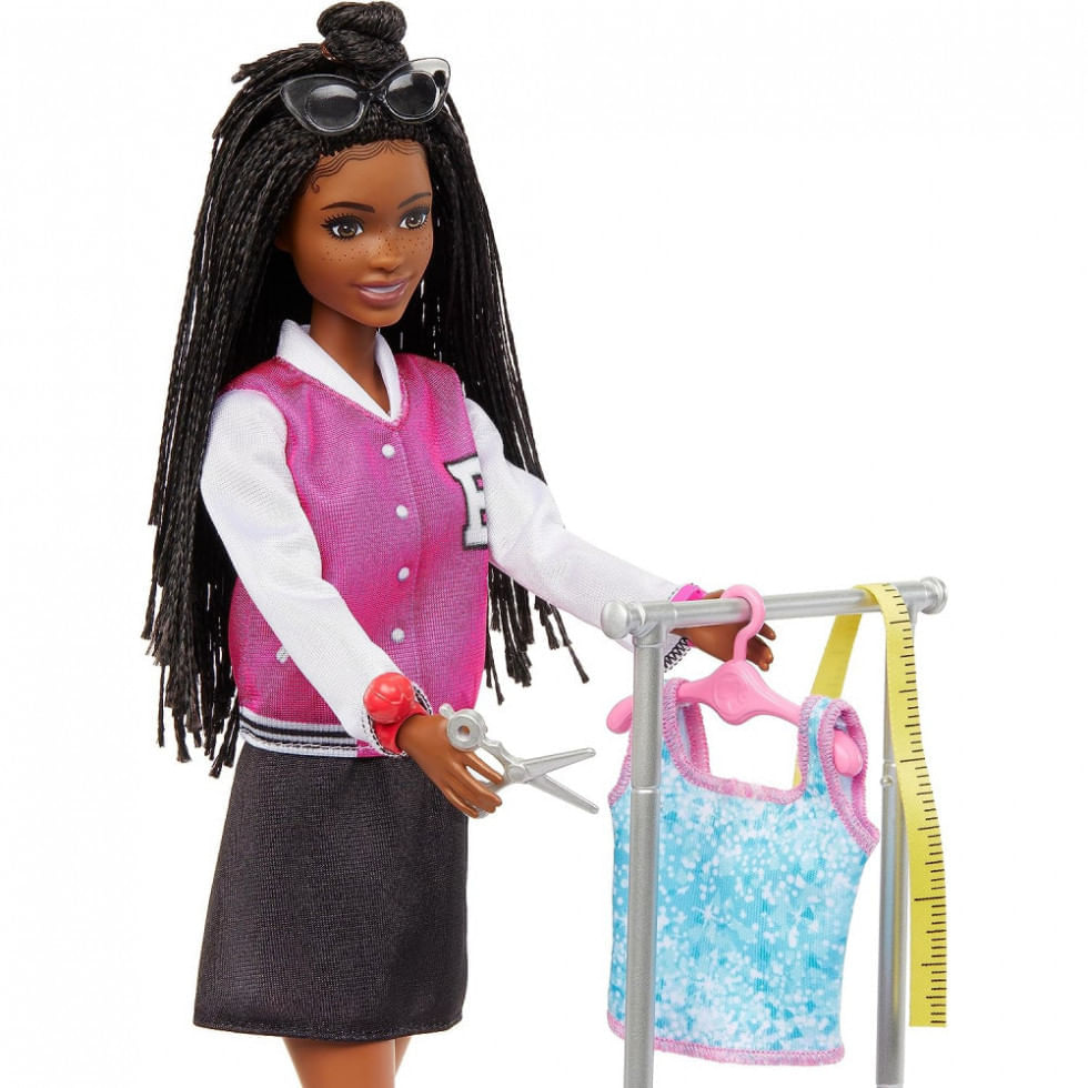 Miniatura Boneca Barbie Estilista com 14 Acessórios Incluindo Bolsas e Cachorrinho, Rosa