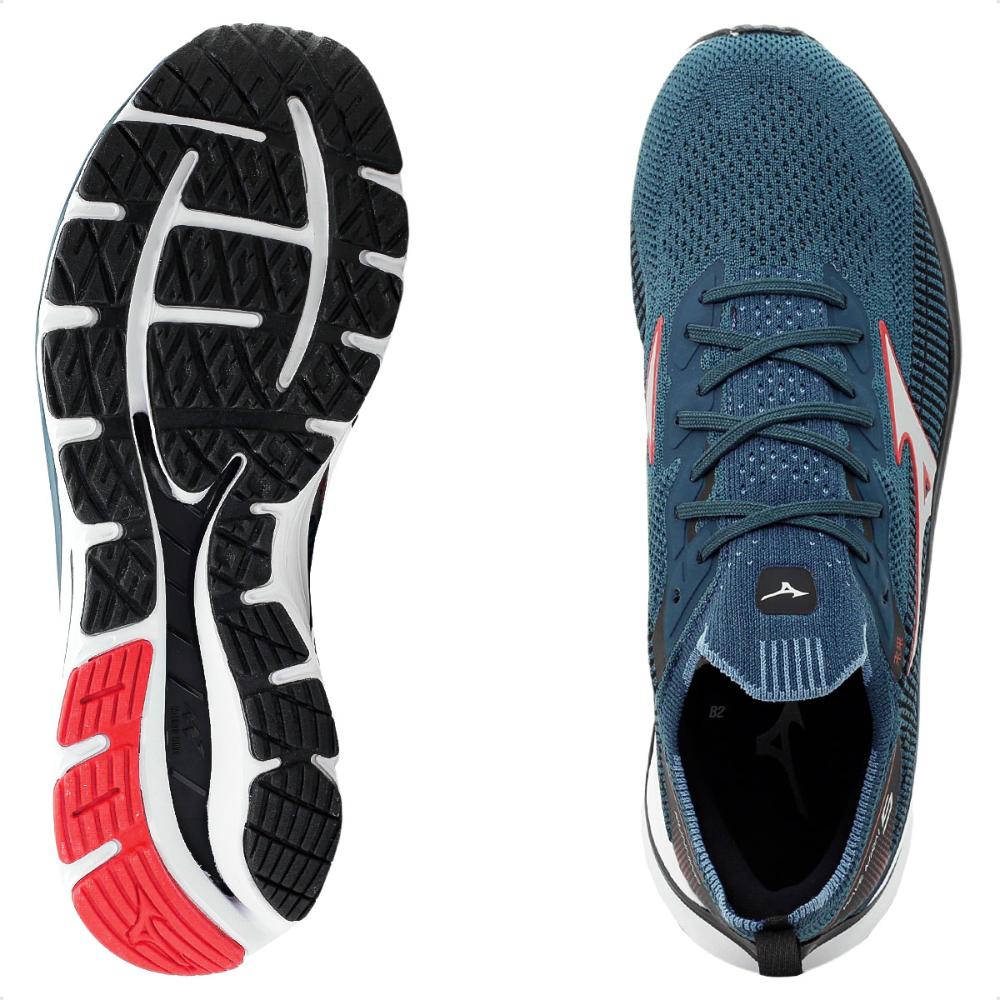 Miniatura Tênis Mizuno Wave Mirai 5 Masculino + 3 Pares de Meias Azul / Petróleo - 38