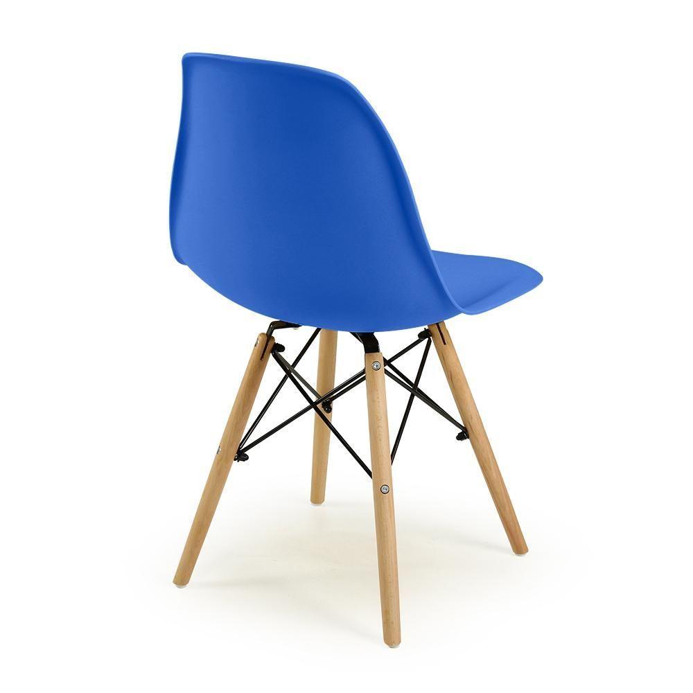Miniatura Conjunto Mesa De Jantar Redonda Luana Amadeirada Natural 100cm Com 4 Cadeiras Eames Eiffel - Azul