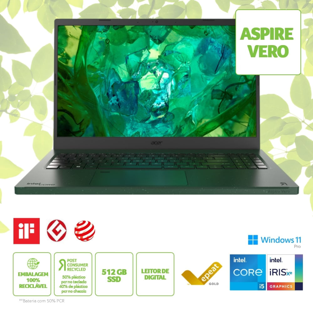 Miniatura Notebook Acer Vero AV15-53P-51MR Intel Core i5 – 1335U de 13ªG 8GB 512GB SSD W11 15.6 FHD