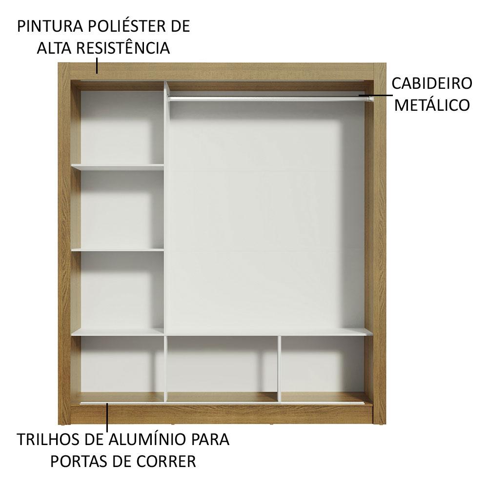 Guarda Roupa Casal Madesa Mônaco 3 Portas de Correr com Espelho - Rustic/Branco Rustic/Branco