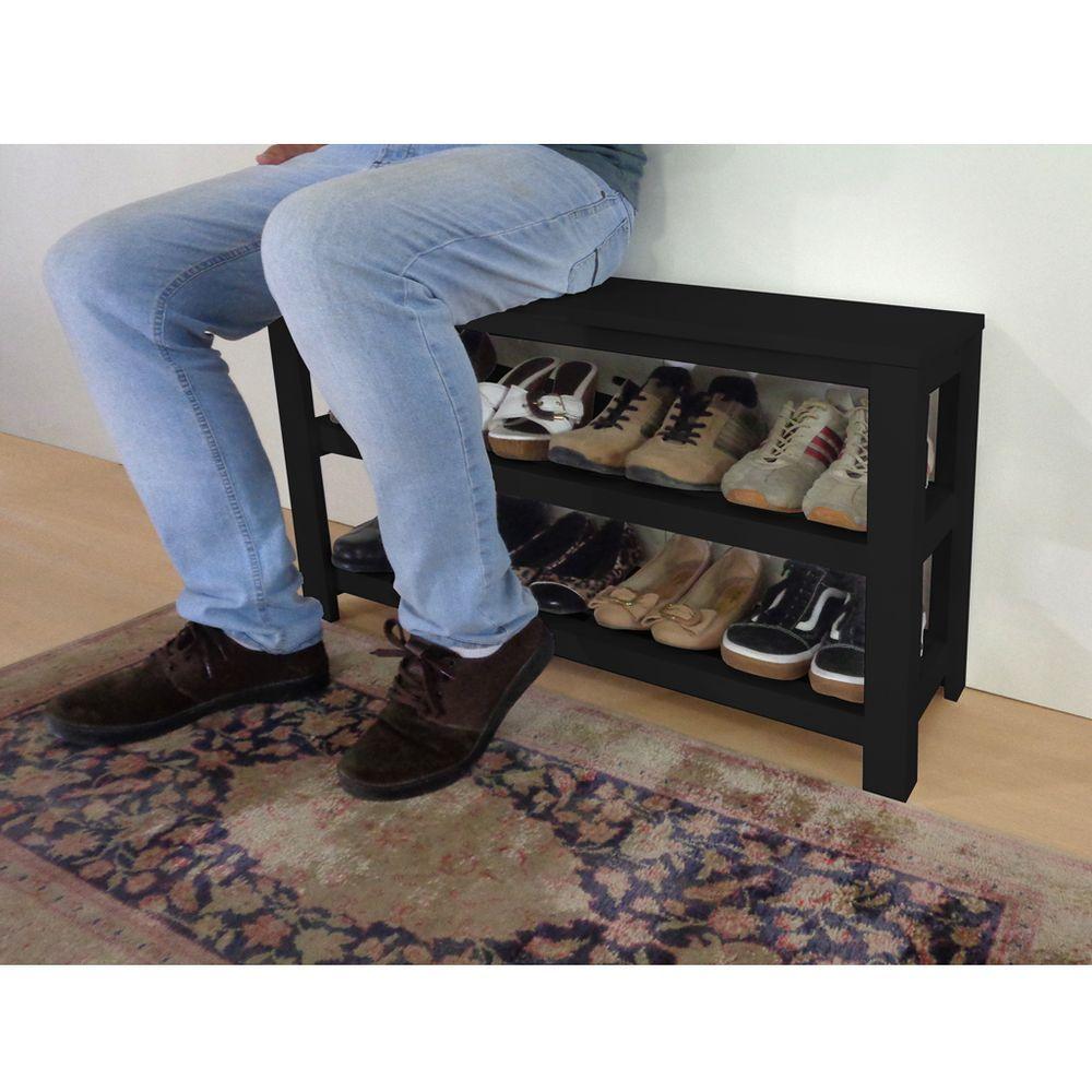 Miniatura Sapateira Banco De Piso Para Closets E Quartos 8 Pares Sapatos Preto Laca