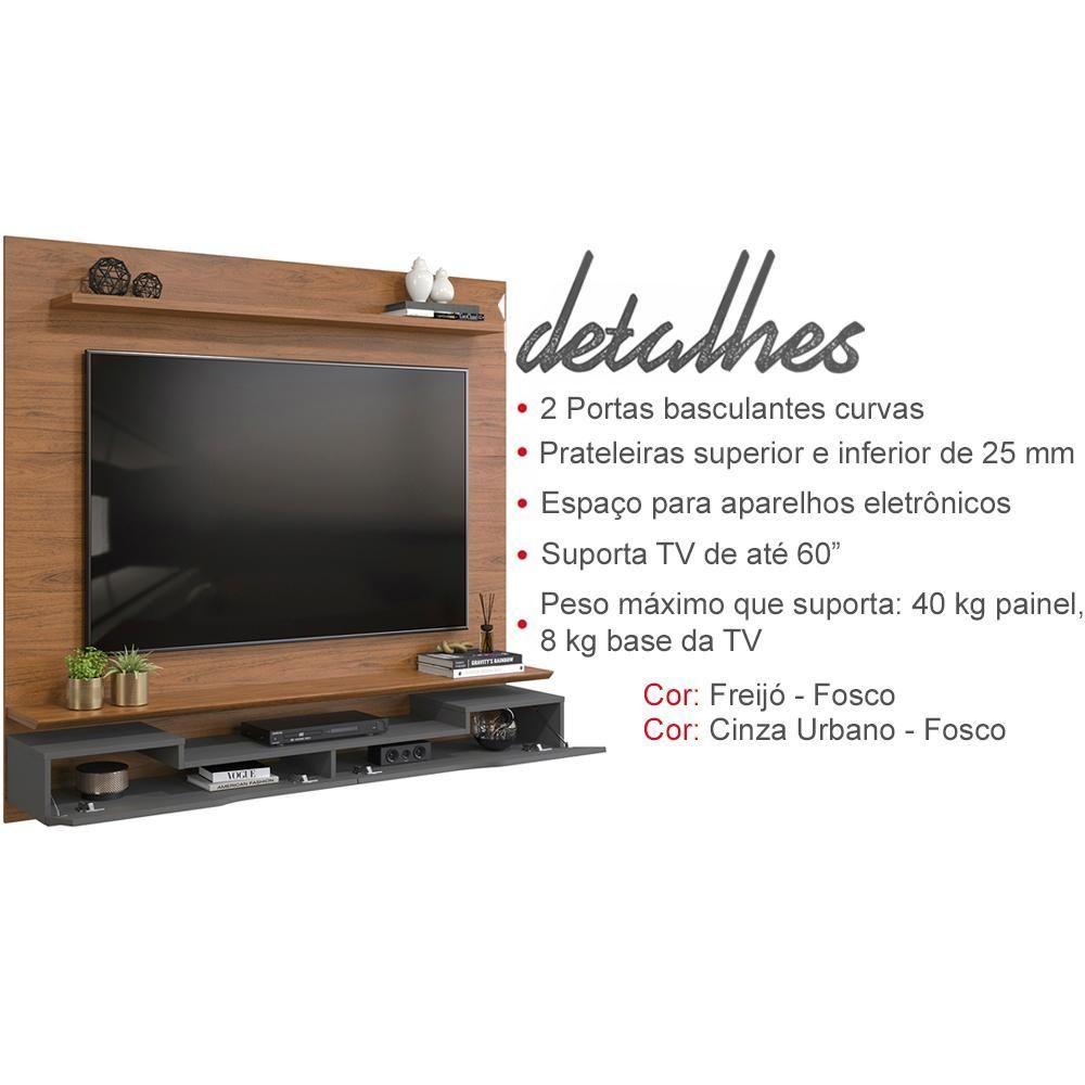 Painel Suspenso Tv 60 Pol 160 Cm 27032 Freijo Cinza Urbano Dj Moveis Freijo Cinza Urbano