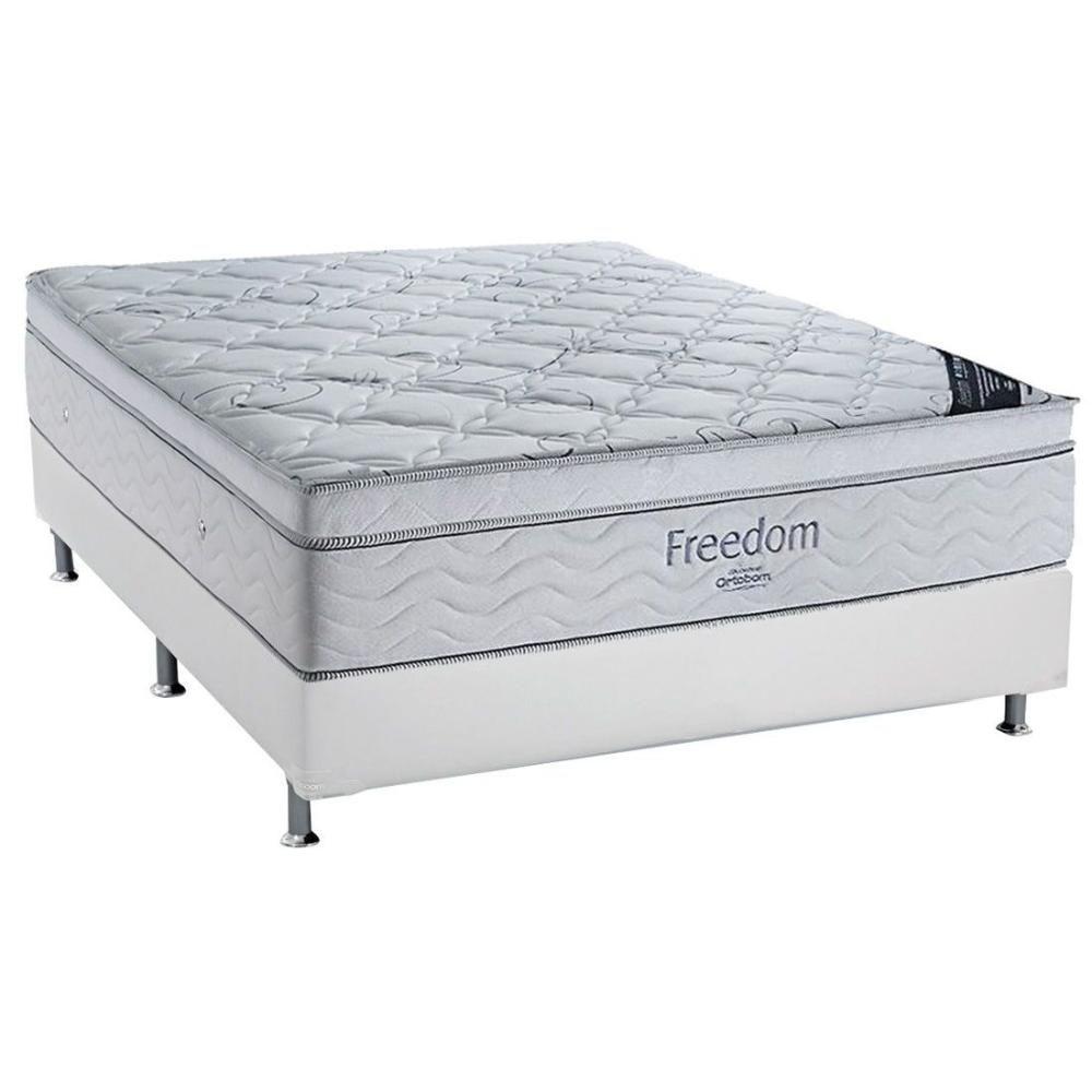 Miniatura Cama Box Casal: Colchão Molas Ensacadas Ortobom Superpocket Freedom + Base White(138X188)