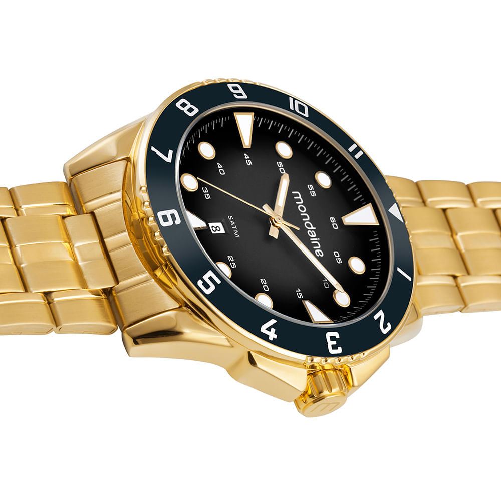 Miniatura Relógio Masculino Calendário Aço Dourado