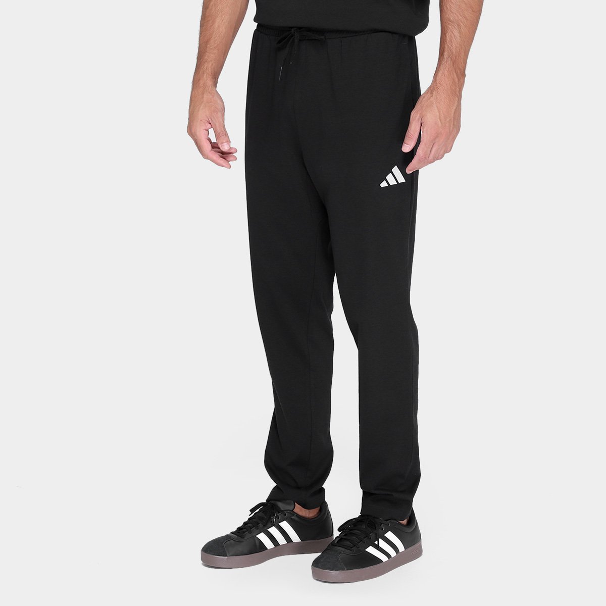 Miniatura Calça Adidas Logo Single Jersey Masculina Preto+Branco - G