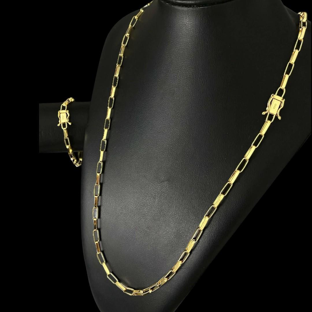 Cordão Tijolinho Alongado 5Mm - Banhado A Ouro 18K