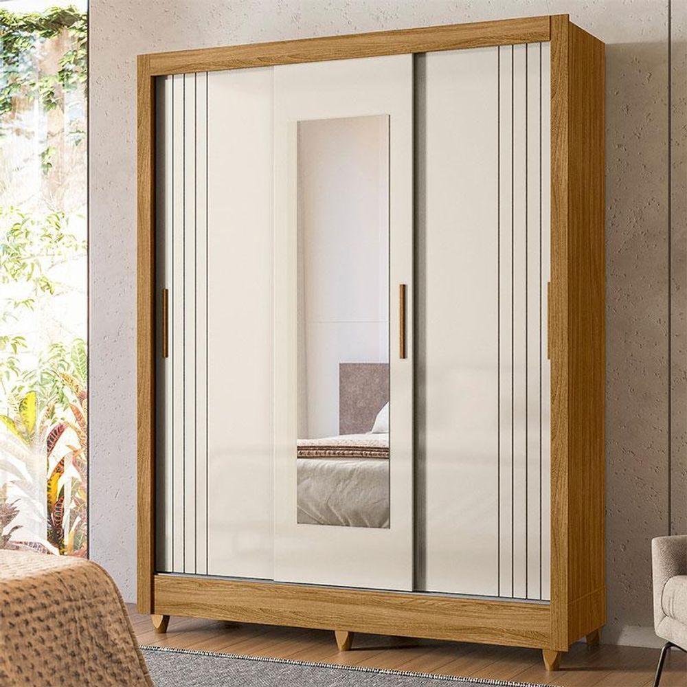 Miniatura Guarda Roupa Casal Bolívia 3 Portas Freijó Off White Com Espelho - Moval
