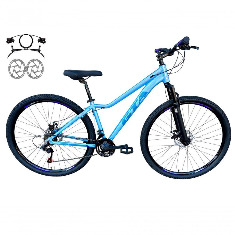 Miniatura Bicicleta Aro 29 Gta Start Feminina Mtb Aluminio 21v Freio A Disco Hidraulico Garfo Suspensão - Azul/roxo Tam.15
