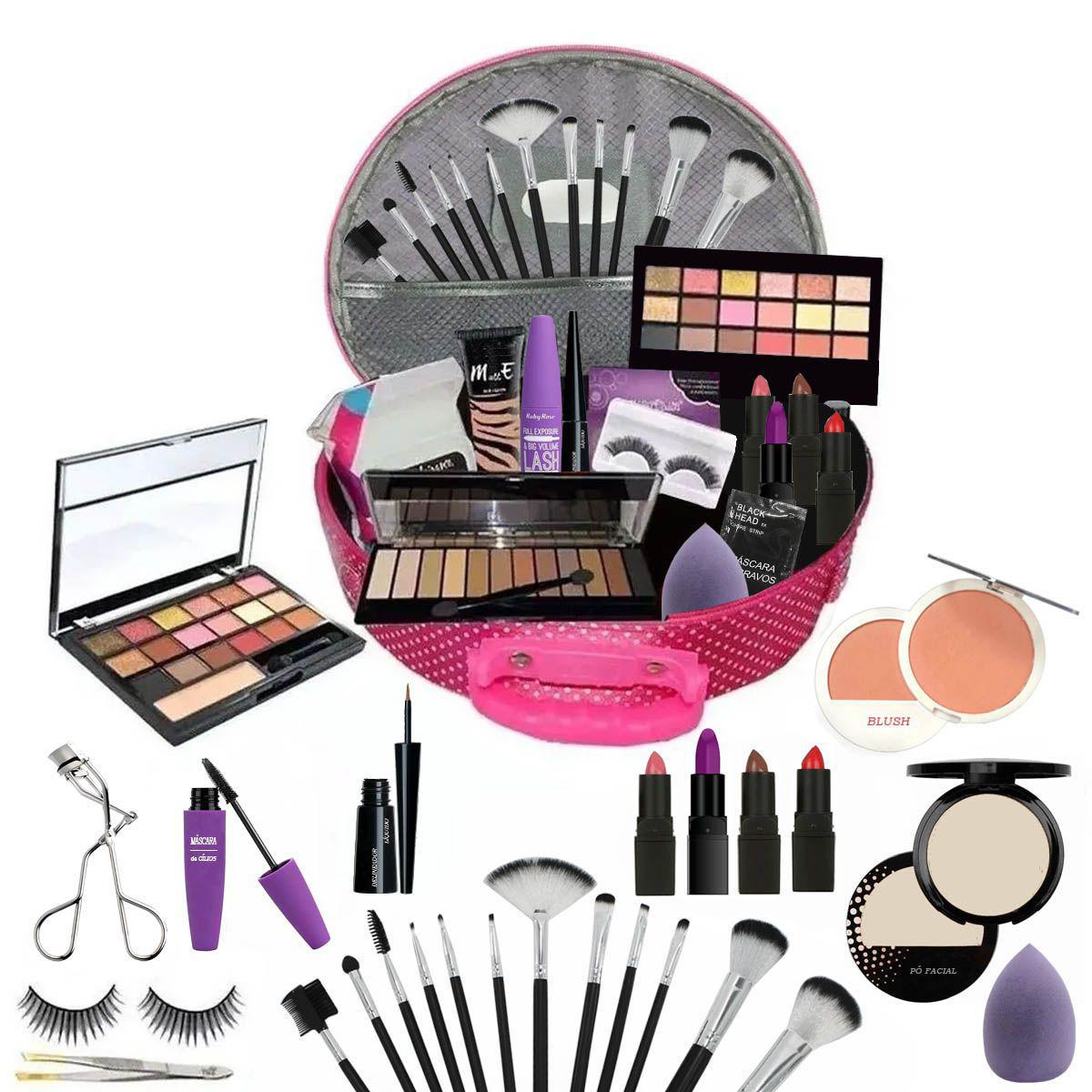 Miniatura Maleta Maquiagem Completa Profissional Bz01 - Pele Negra Pincéis - 20cm - Matte - Batom, blush, delineador, esp. - Maleta de maquiagem - Interno - Sem - Maquiagem - Luisance - Profissional - Kit - Pele negra