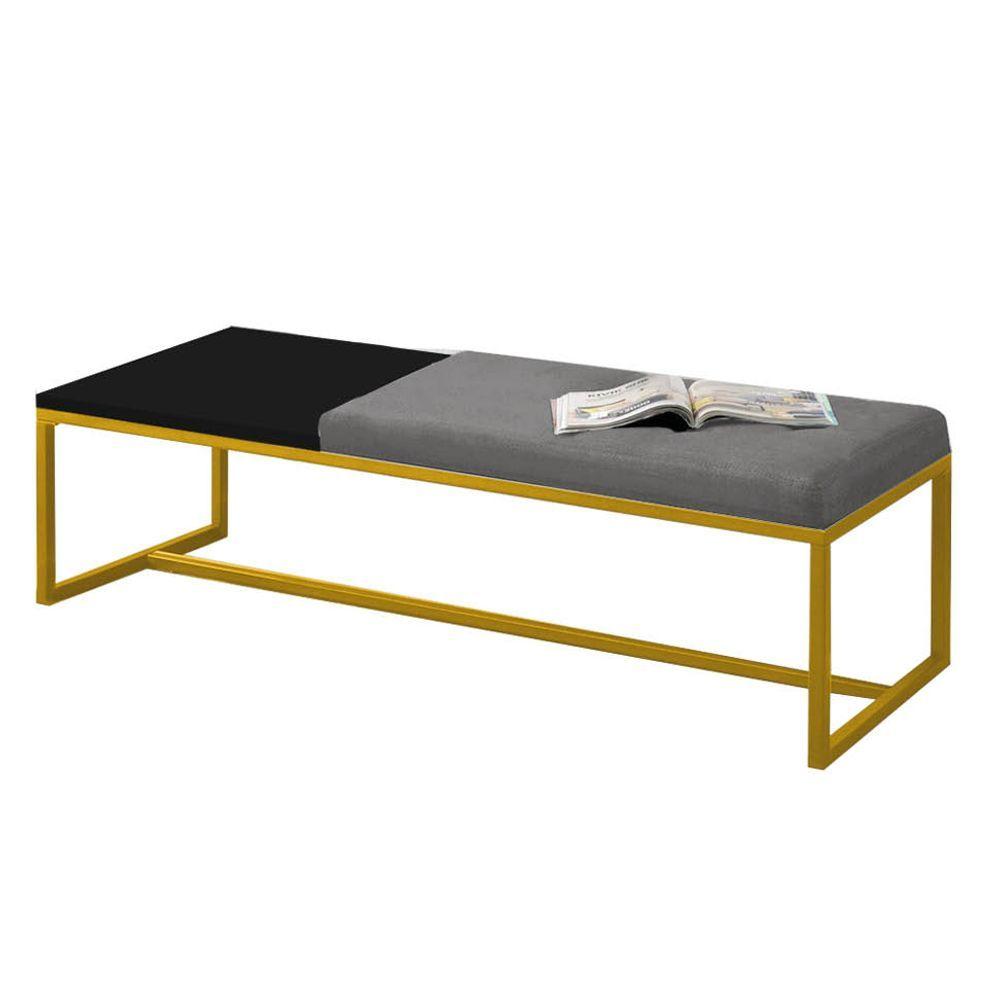 Miniatura Calçadeira Recamier Londres 160cm Dourado Corino Cinza Mdf Preto - Ahazzo Móveis