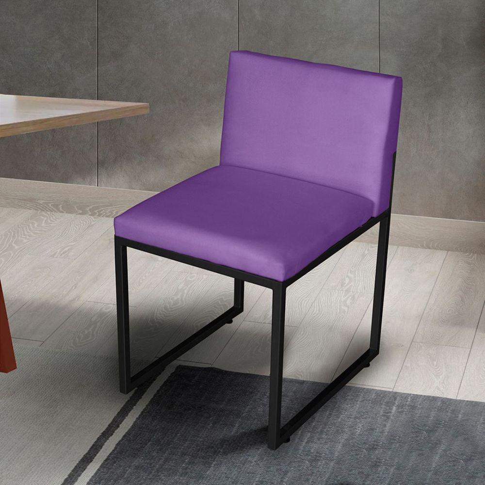 Miniatura Kit 2 Cadeira De Jantar Escritorio Industrial Vittar Ferro Preto Suede Roxo