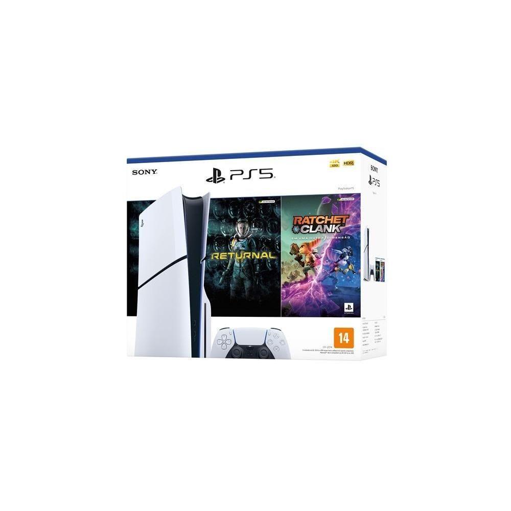 Miniatura Playstation 5 Sony Slim, Ssd 1tb, Controle Sem Fio Dualsense, Com Mídia Física, Branco + Jogos Returnal E Ratchet & Clank