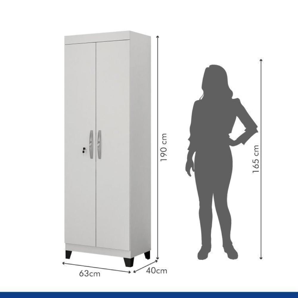 Conjunto Mesa para Computador Giga e Armário Multiuso 2 Portas com Chave e 5 Prateleiras Asteca Branco