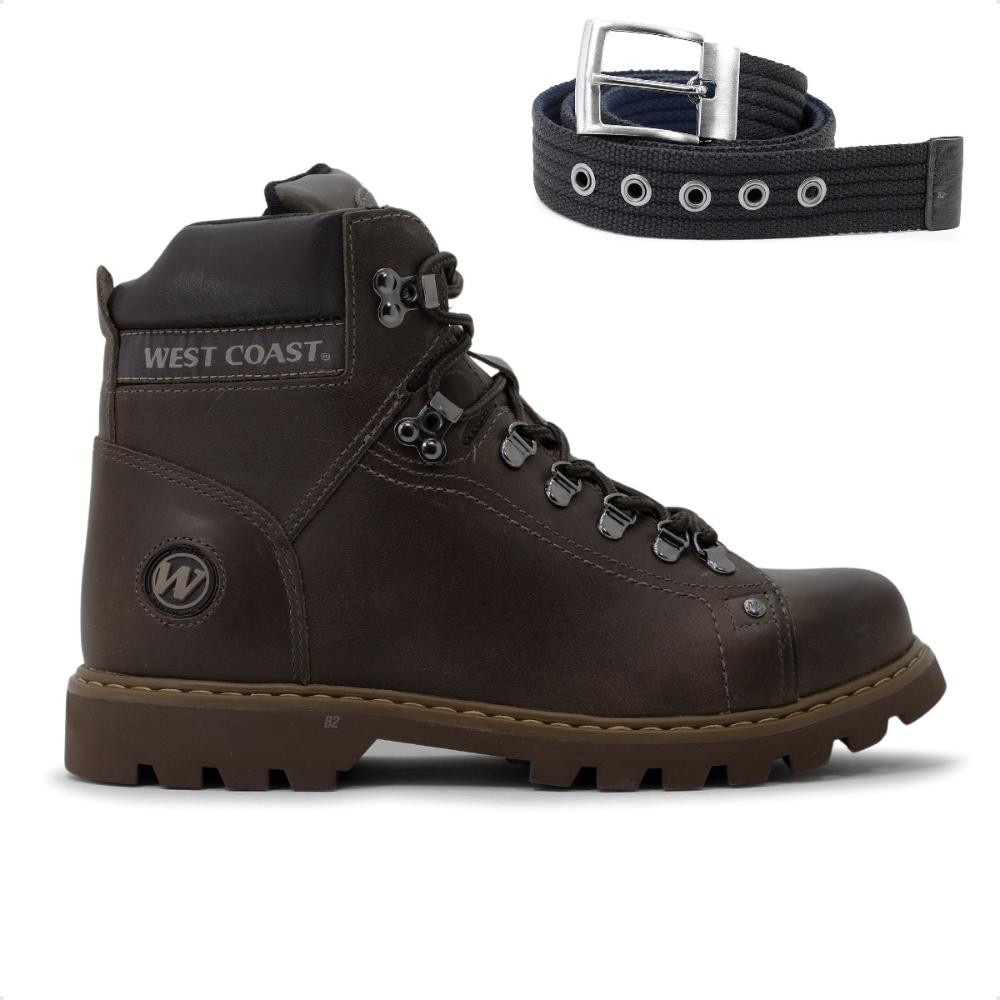 Miniatura Kit Bota West Coast Worker Classic Masculina + Cinto Dupla Face Fivela Masculino Marrom / Marrom - 38
