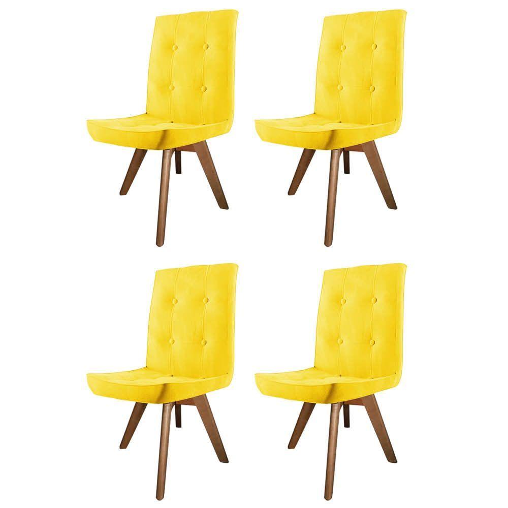 Miniatura Conjunto 04 Cadeira De Jantar Drop Com Botão Base Giratória Freijó Suede Amarelo