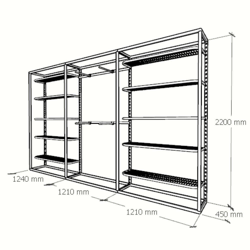 Miniatura Closet Araras, Guarda Roupas Aberto Industrial Com 19 Peças Preto Fdprp156