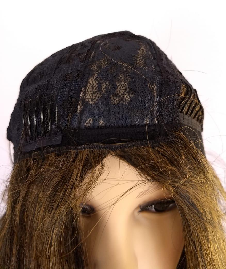 Miniatura Peruca Lace Wig Ondulada  Acobreado Fibra Futura 70 Cm