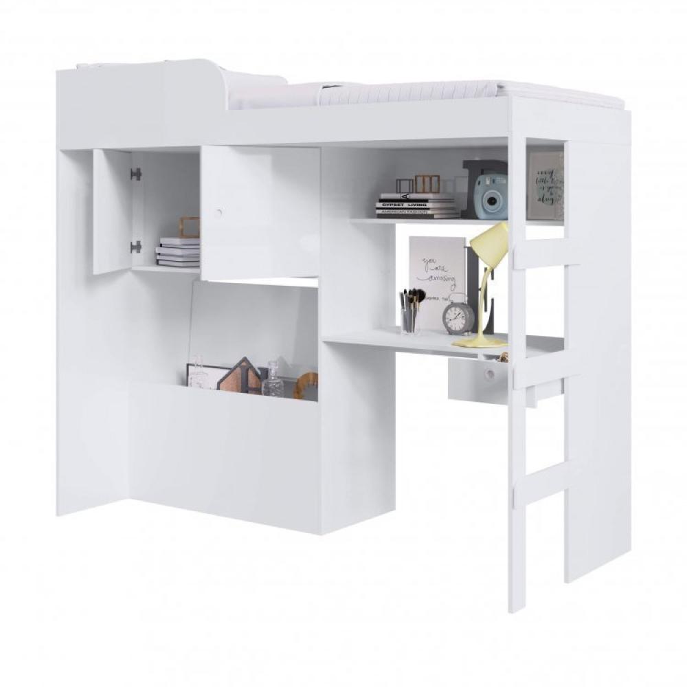Miniatura Cama Solteiro Multifuncional com Baú e Escrivaninha Lion Art in Móveis Branco