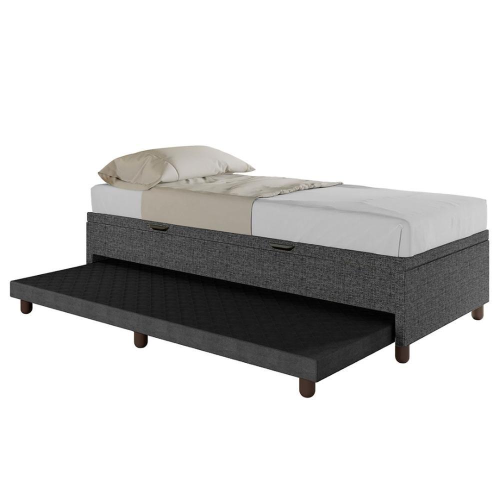 Bicama Box Baú Solteiro 88x188 Cm Samy S05 Linho Preto - Mpozenato