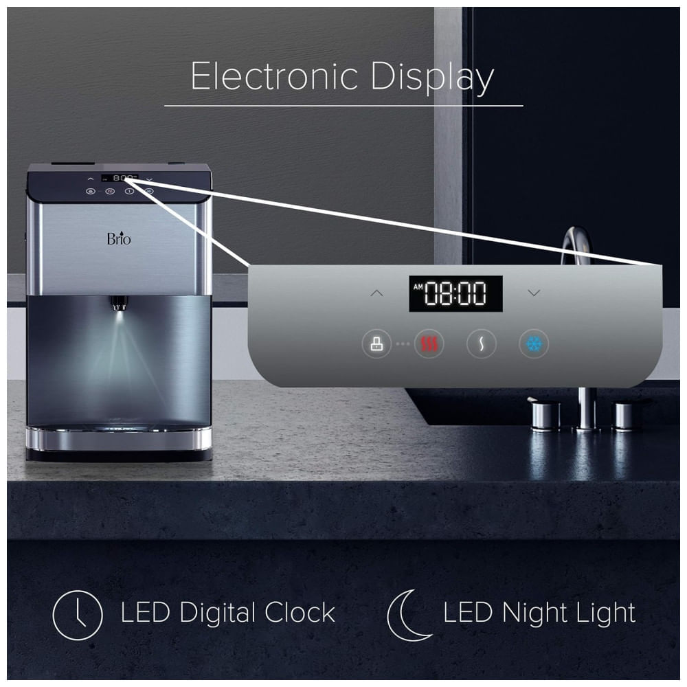 Filtro de Água de Bancada sem Instalação com Autolimpante, Filtro de 3 Estágios e Luz Noturna LED, 110V Brio, Cinza