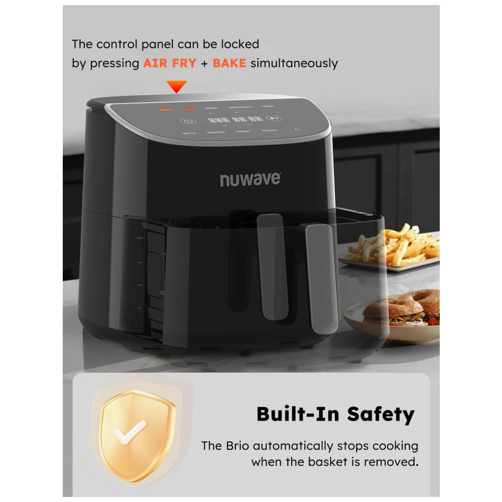 Miniatura Fritadeira Elétrica Air Fryer 7.5L com Tela Digital, Livre de PFAS, 100 Predefinições e 50 Memória, 110V 1800W, Nuwave, Preta 110v
