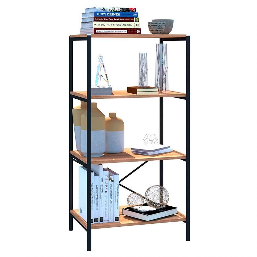 Miniatura Estante Livreiro Baixa Multiuso 60cm 4 Prateleiras Padova Demolição/preto