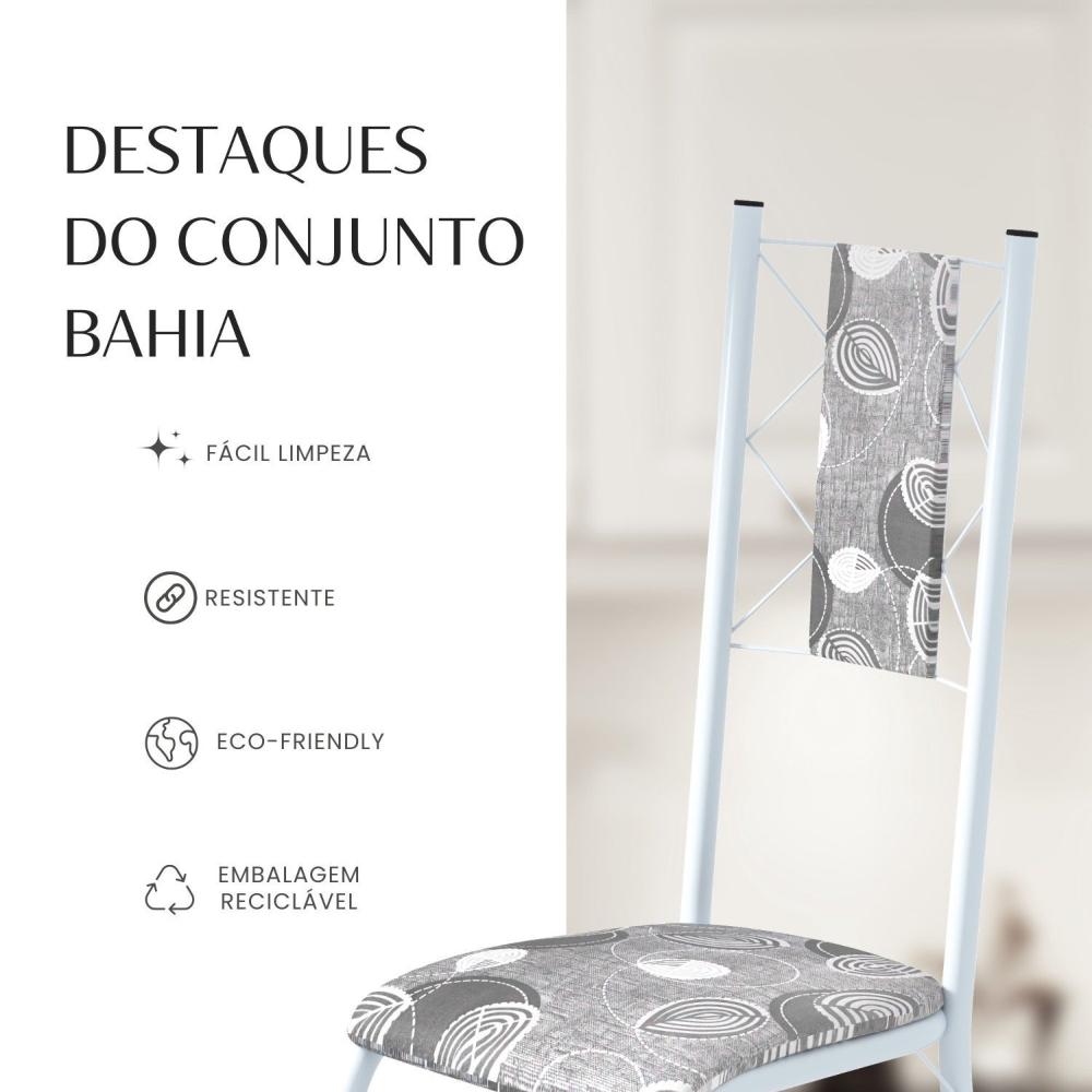 Conjunto Sala de Jantar Bahia Mesa Tubo 140x75cm Tampo Pedra Granito com 6 Cadeiras Paraopeba/Branco