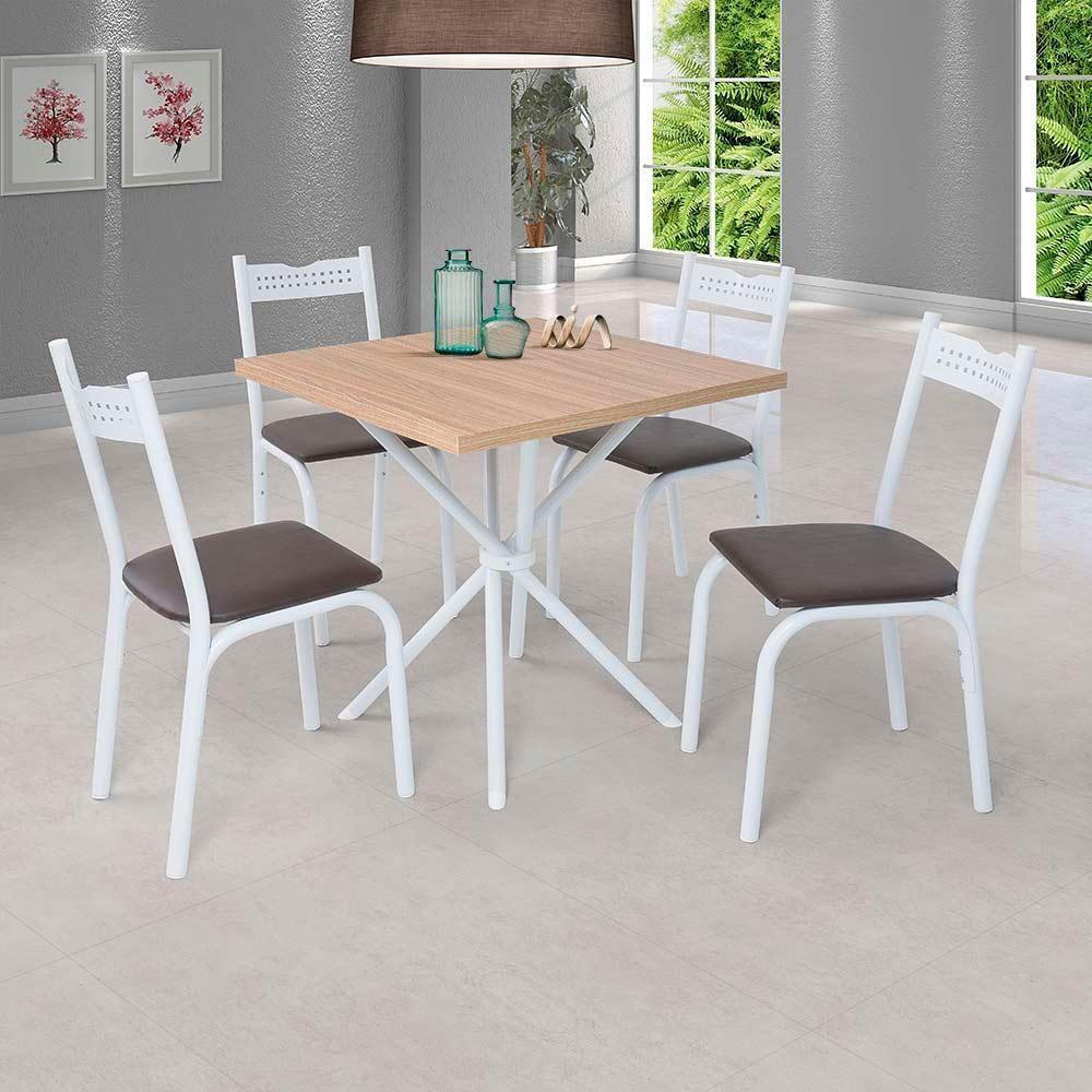 Miniatura Mesa Com 4 Cadeiras Para Cozinha 75 Cm Branco Carvalho Ana Slim Ciplafe