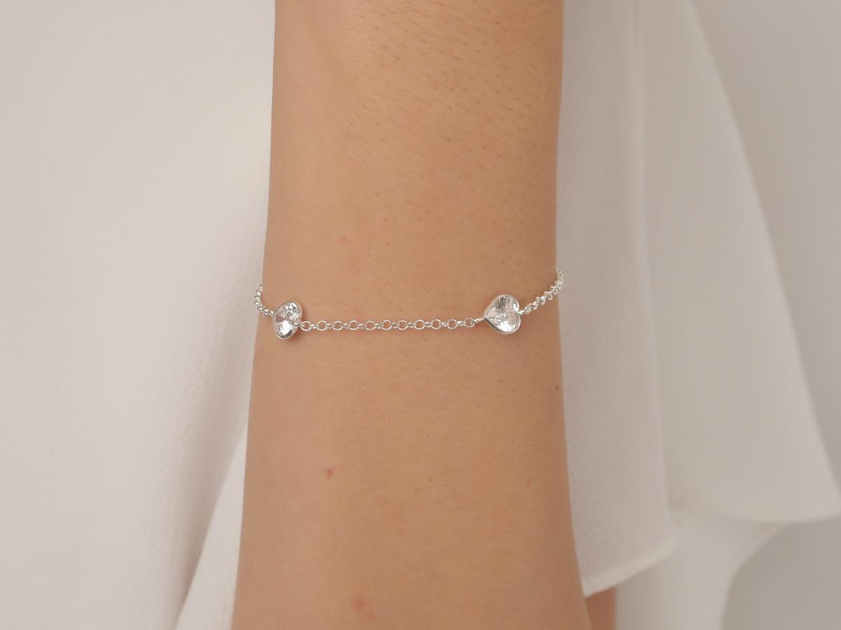 Pulseira Feminina Pedra Zirconia Coração Prata 925