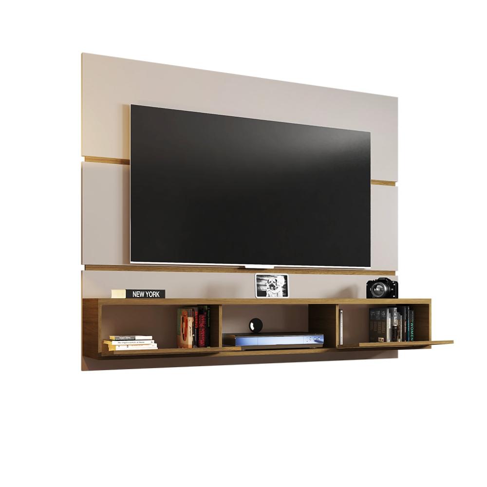 Miniatura Painel para TV até 65 Polegadas 2 Portas Âmbar Móveis Bechara Off White/Cinamomo/Ripado