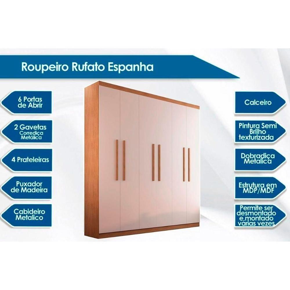 Miniatura Guarda Roupa 4 Portas E 2 Gavetas C- Pés Espanha Imbuia-Off White - Rufato