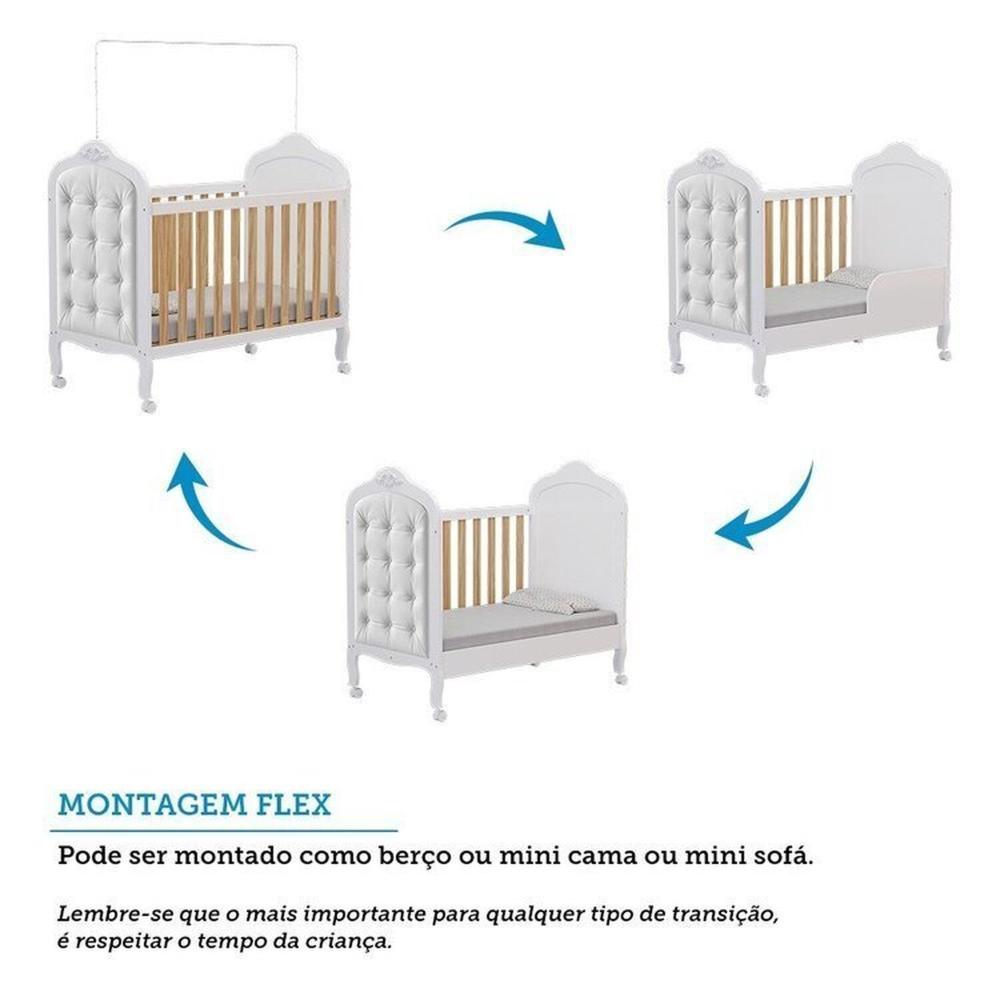 Miniatura Quarto de Bebê com Guarda-Roupa Cômoda e Berço com Capitonê 100% MDF Maya Provençal Espresso Móveis Branco Brilho/Amêndoa/Branco