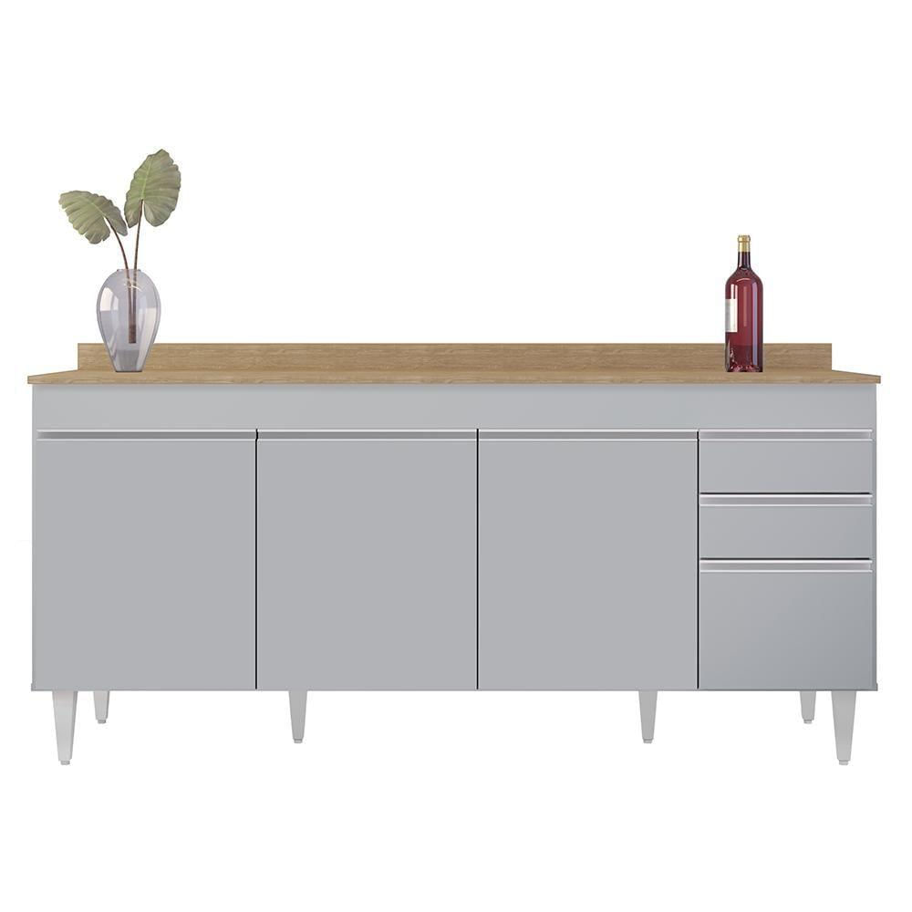 Balcão De Cozinha Para Pia 180cm Com Tampo 4 Portas Dallas Cinza Claro-castanho - Lumil