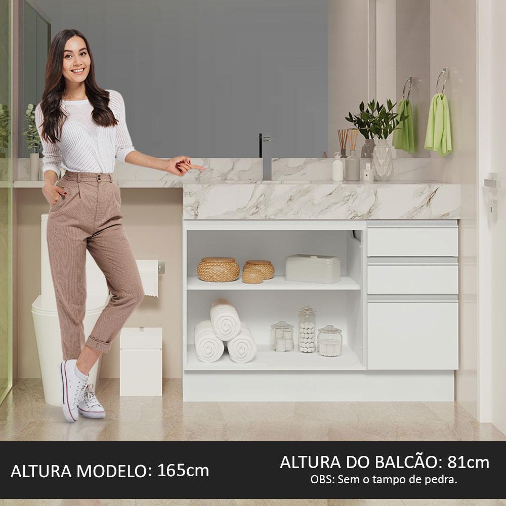 Miniatura Armário Gabinete para Banheiro 120cm 2 Portas 3 Gavetas Branco Madesa Branco