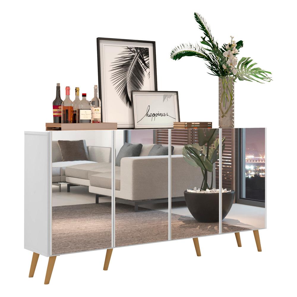 Miniatura Aparador Buffet 4 portas com Espelho e Pés Retrô Vegas Multimóveis Branco/Natural Aparador Buffet 4 portas c/ Espelho e Pés Retrô Vegas Multimóveis Branco/Natural