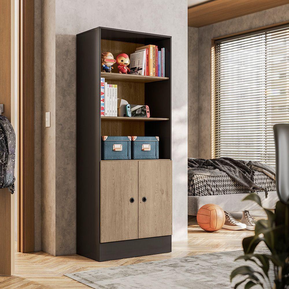 Armário Qmovi Gamer 2 Prateleiras Preto Fosco/carvalho