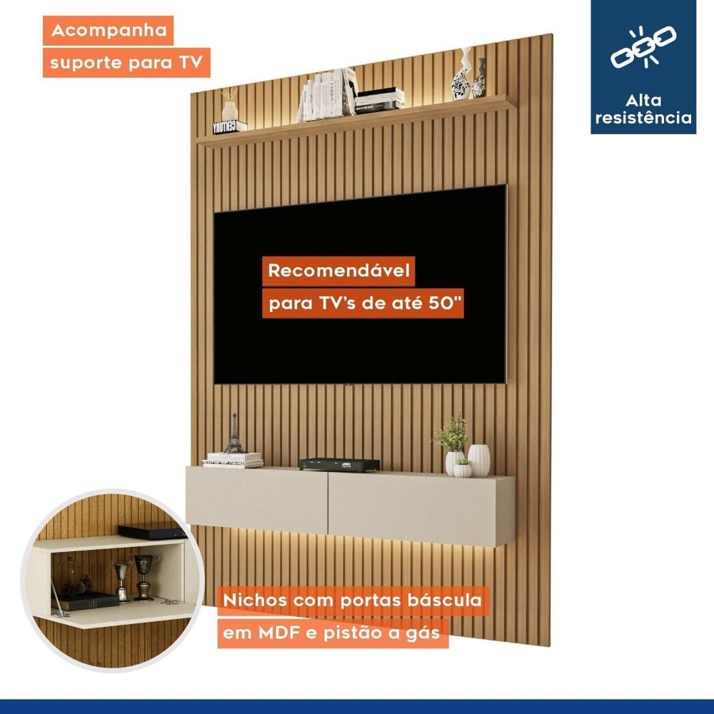 Painel para TV até 50 Polegadas Frisado com Led Duplo Curitiba Cinamomo/Off White