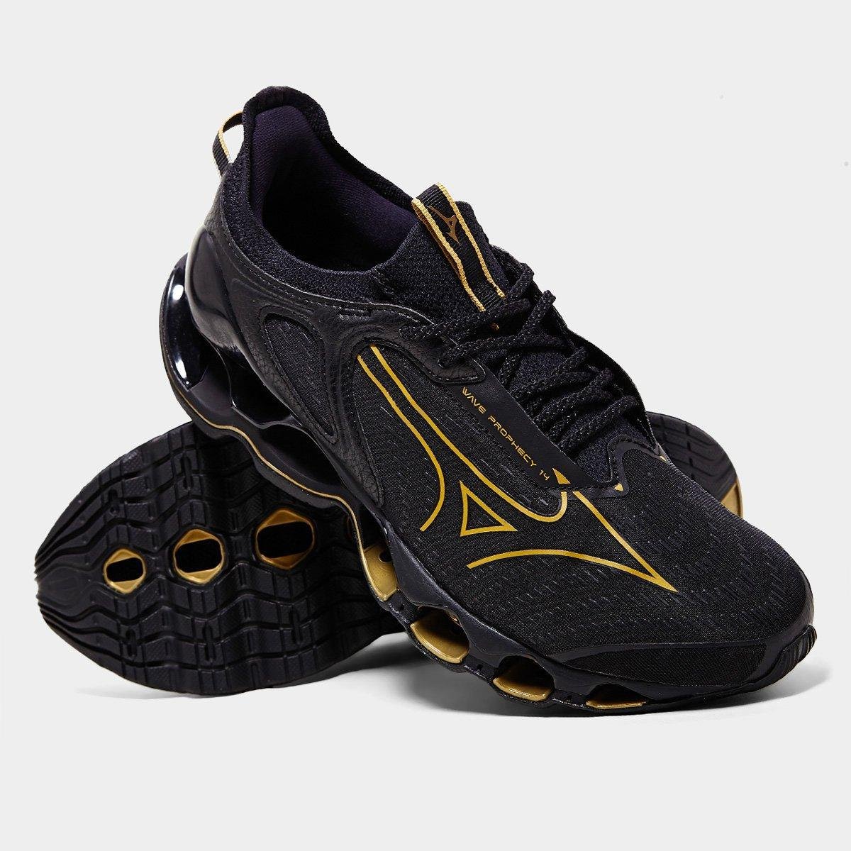 Miniatura Tênis Mizuno Wave Prophecy 14 Preto+Dourado - 38