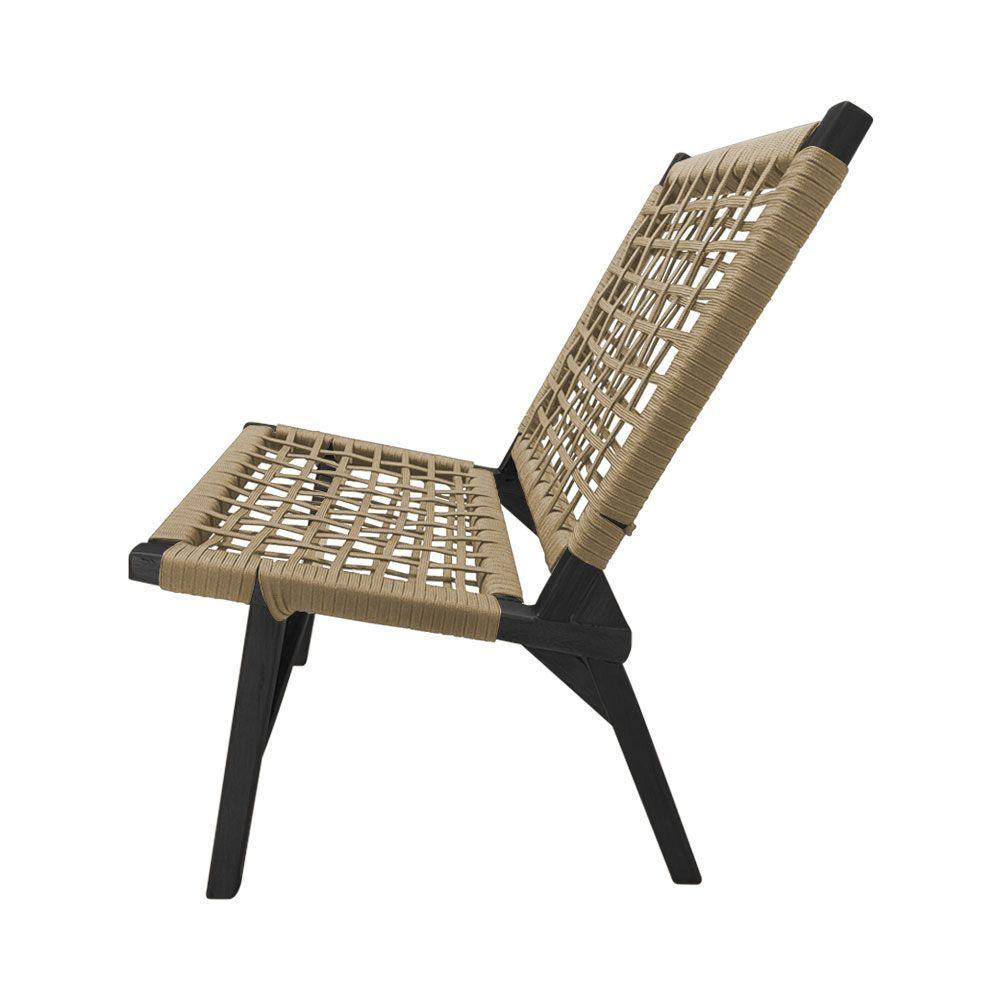 Miniatura Kit 2 Cadeiras Viena Base De Madeira Maciça Preta E Corda Náutica Bege - Bege