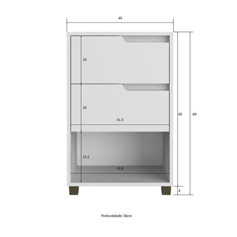 Quarto Casal com Guarda-Roupa 2 Portas de Correr, 1 Cômoda e 2 Mesas de Cabeceira Malthus Branco