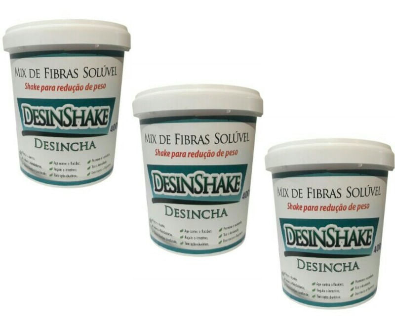 Miniatura Kit 3 potes Desinshake desincha 400g mix de fibras solúvel