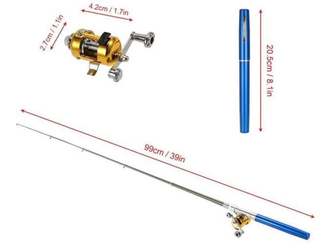 Miniatura Mini Vara De Pesca Telescópica Caneta Com Carretilha - Azul