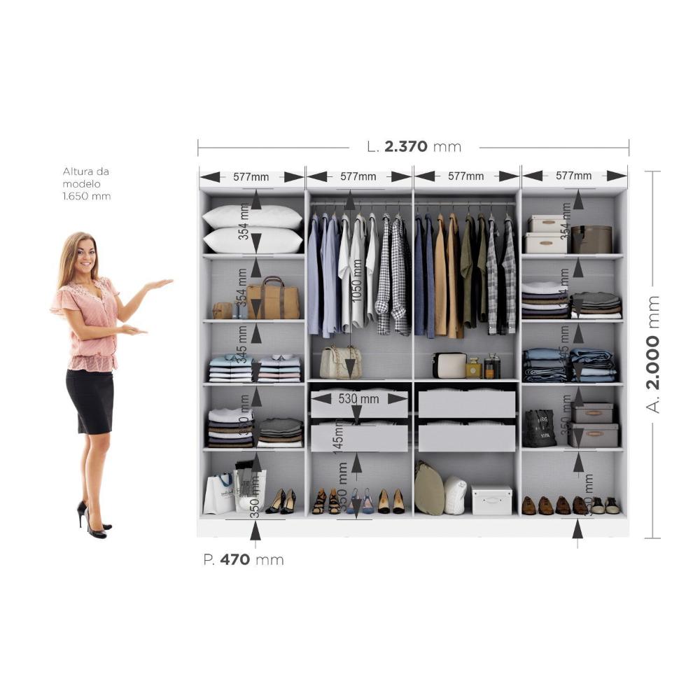 Guarda Roupa Casal 8 Portas 4 Gavetas Paris Espresso Móveis Branco