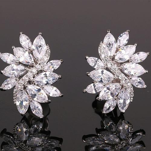 Brinco De Pressão Com Zirconia Noiva Casamento Prata Fixo