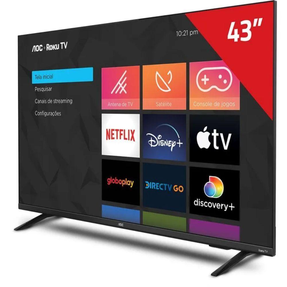 Miniatura Smart TV AOC Roku 43 DLED HD Dolby Audio 43S5045/78G Preto Bivolt