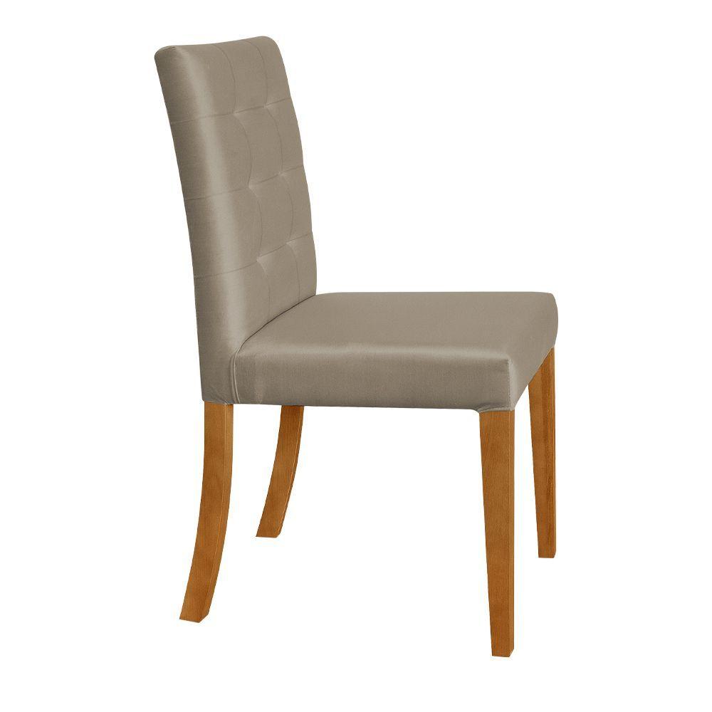 Miniatura Kit 6 Cadeiras De Jantar Estofadas Veludo Bege Paula Base Madeira Maciça - Cor: Bege