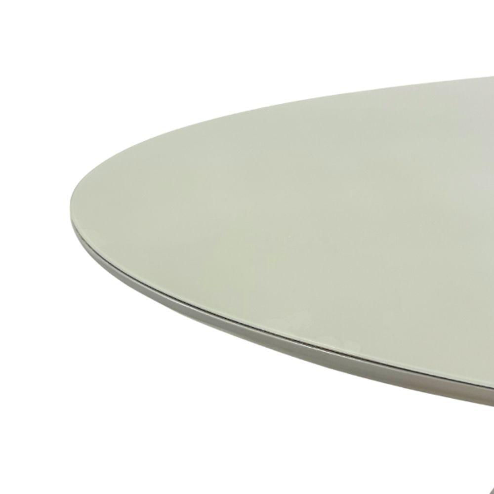 Miniatura Mesa De Jantar Cone Oval 198x122 Cm Tampo Off White + Vidro Base Concreto Cinza