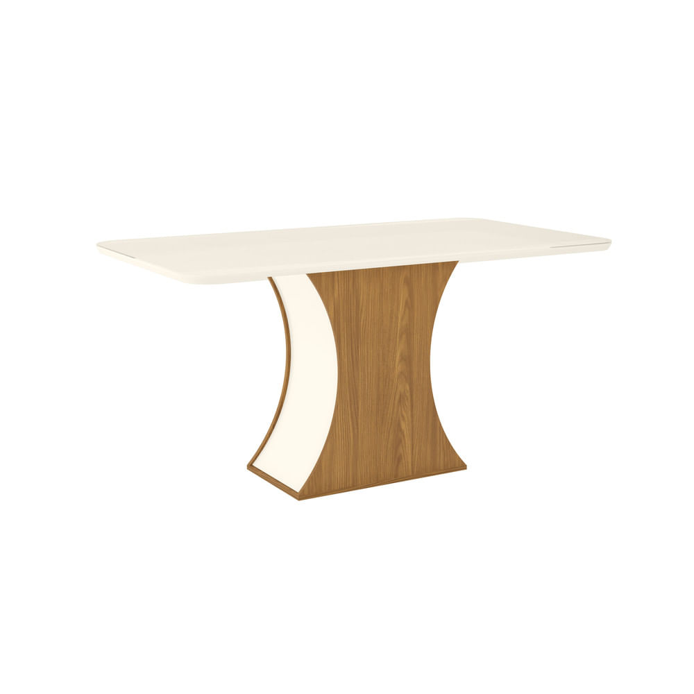 Miniatura Mesa com Vidro e Canto Arredondado 160 Cm Selena Henn Nature com Off White