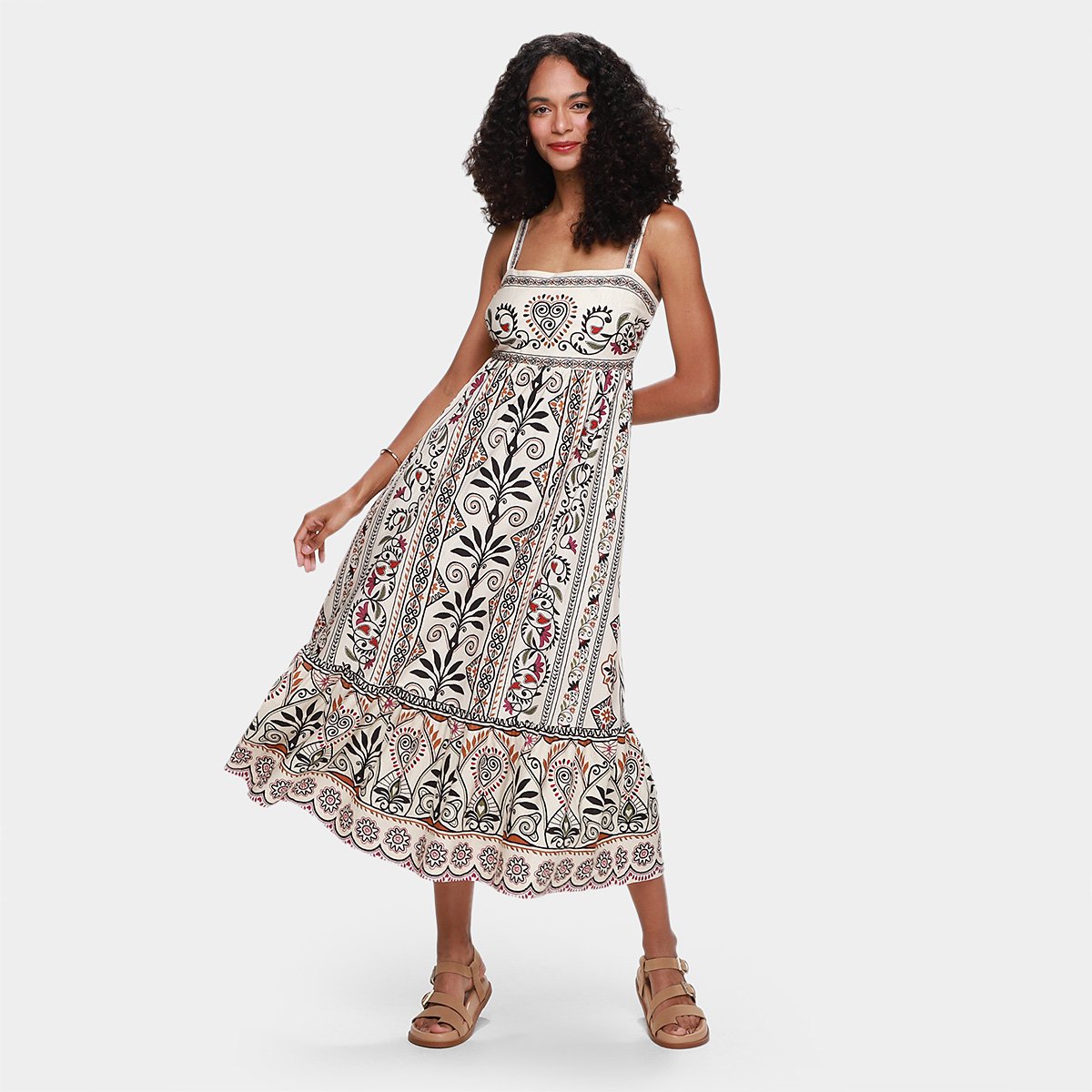 Miniatura Vestido Midi Farm Adriele Bege - G